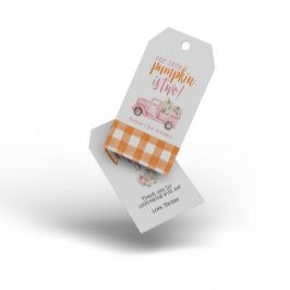 秋ピンクフローラパンプキンズハーベストトラック ギフトタグ