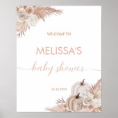 秋ピンクフローラパンプキンボホベイビーシャワーウェルカム ポスター (正面)
