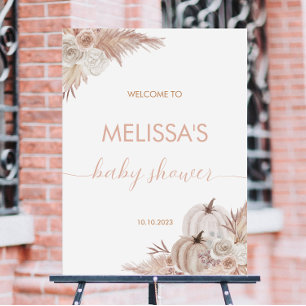 秋ピンクフローラパンプキンボホベイビーシャワーウェルカム ポスター