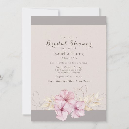 秋ピンクブロッサムブライダルシャワー 招待状 (正面)