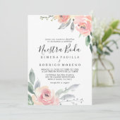 秋ピンク牡丹の花の書道Nuestra Boda 招待状 (スタンド正面)