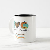 秋ピースラブアンドパンプキンティール(緑がかった色)とオレンジ ツートーンマグカップ (正面左)