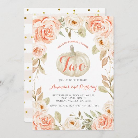 秋ピーチパンプキン2nd誕生日招待状 招待状 (正面/裏面)