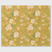秋ピーチフラワーウォーターカラーオンセイロンイエローバック ラッピングペーパー (フラット)
