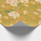 秋ピーチフラワーウォーターカラーオンセイロンイエローバック ラッピングペーパー (角)