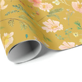 秋ピーチフラワーウォーターカラーオンセイロンイエローバック ラッピングペーパー (ロールコーナー)