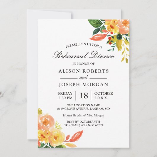 秋ピーチフローラ秋の結婚式リハーサルディナー 招待状 (正面)