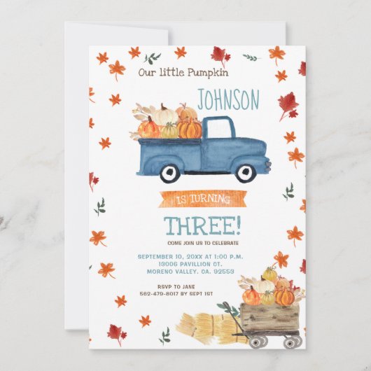 秋ファームネイビーパンプキン誕生日招待状 招待状 (正面)