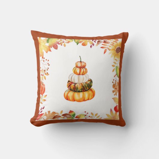 秋ファームハウスウォーターカラーパンプキンス クッション (正面)