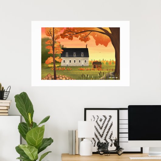 秋ファームハウスオータムパンプキンラージプリント ポスター (ホームオフィス)