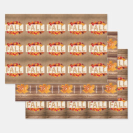 秋ファームハウスカラフル紅葉オンバーラップ ラッピングペーパーシート