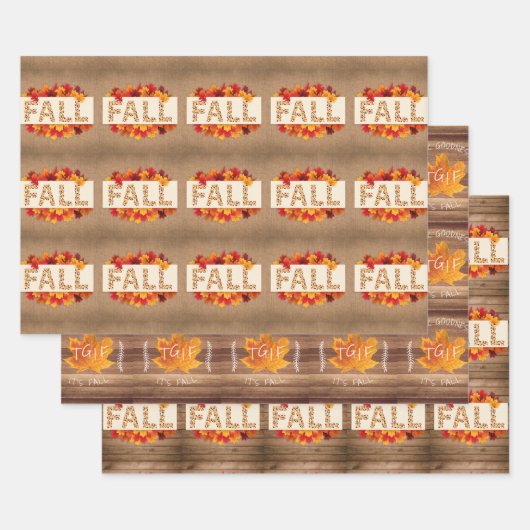 秋ファームハウスカラフル紅葉オンバーラップ ラッピングペーパーシート (セット)