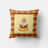 秋ファームハウスパンプキンズアンドオレンジブラウンプレイド クッション (裏面)