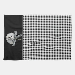 秋ファームハウスパンプキン白黒バッファロープレイド キッチンタオル