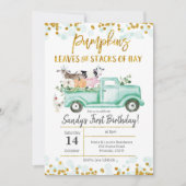 秋ファームパンプキントラック誕生日招待状 招待状 (正面)