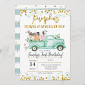 秋ファームパンプキントラック誕生日招待状 招待状 (正面/裏面)