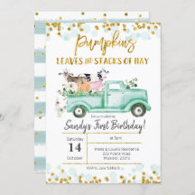 秋ファームパンプキントラック誕生日招待状