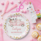 秋ファームパンプキンピンクトラックドライブバイ誕生日 ペーパープレート (パーティー)