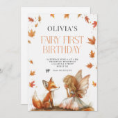 秋フェアリーファースト誕生日招待状とキツネ 招待状 (正面/裏面)
