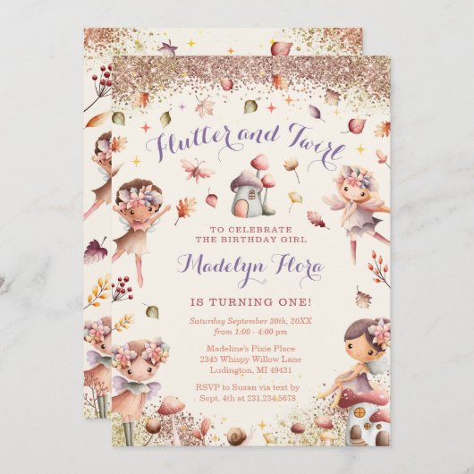 秋フェアリーファースト誕生日招待状- BK161 招待状 (正面/裏面)