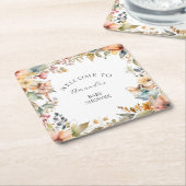 秋フェアリーフローラガーデン秋のベビーガールシャワー スクエアペーパーコースター (アングル)