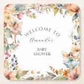 秋フェアリーフローラガーデン秋のベビーガールシャワー スクエアペーパーコースター (正面)