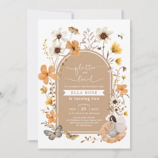 秋フェアリーボホーワイルドフラワーガーデンバースデーパーティー 招待状 (正面)