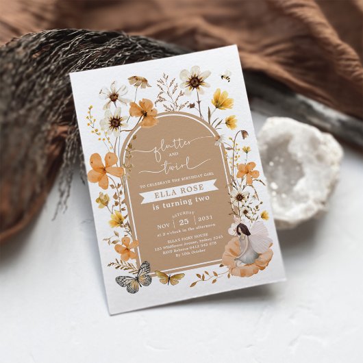 秋フェアリーボホーワイルドフラワーガーデンバースデーパーティー 招待状