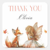 秋フェアリー最初の誕生日ありがとうキツネ スクエアシール (正面)