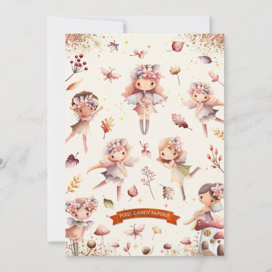 秋フェアリー誕生日サンキューカード 招待状 (裏面)