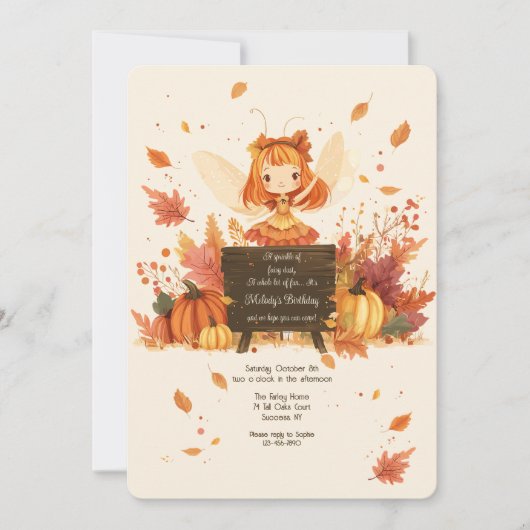 秋フェアリー誕生日パーティー 招待状 (正面)