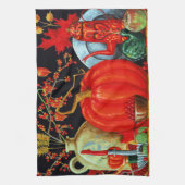 秋フェスティバルアンティーク絵画ズカボチャの装飾 キッチンタオル (縦)