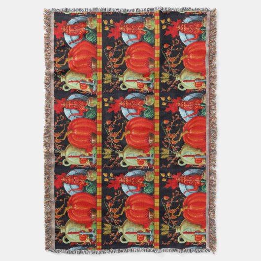 秋フェスティバルアンティーク絵画ズカボチャの装飾 スローブランケット (正面縦)