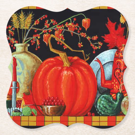 秋フェスティバルアンティーク絵画ズカボチャの装飾 ペーパーコースター (正面)