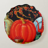 秋フェスティバルアンティーク絵画ズカボチャの装飾 ラウンドクッション (裏面)