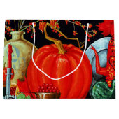 秋フェスティバルアンティーク絵画ズカボチャの装飾 ラージペーパーバッグ (正面)