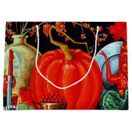 秋フェスティバルアンティーク絵画ズカボチャの装飾 ラージペーパーバッグ