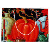 秋フェスティバルアンティーク絵画ズカボチャの装飾 ラージペーパーバッグ (裏面)