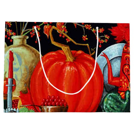 秋フェスティバルアンティーク絵画ズカボチャの装飾 ラージペーパーバッグ (裏面)