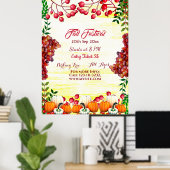 秋フェスティバルオータムベリーズブズホワイトパンプキン ポスター (ホームオフィス)