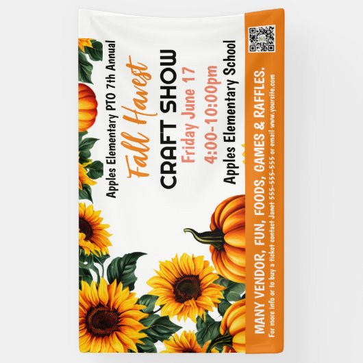 秋フェスティバルクラフトショーPTO PTA教会バナー 横断幕 (縦)