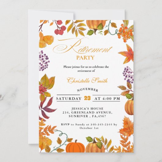 秋フェスティバルパーティーパンプキンリタイア 招待状 (正面)