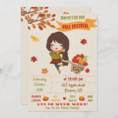 秋フェスティバルパーティー招待状秋の招待ガールズ 招待状 (正面/裏面)