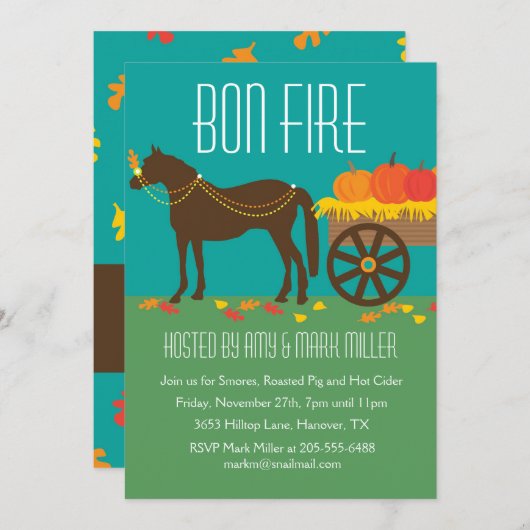 秋フェスティバルボンファイアパーティの招待状 招待状 (正面/裏面)