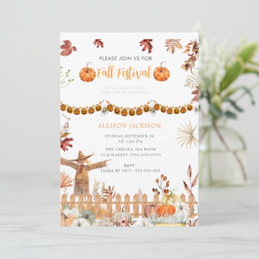 秋フェスティバル年間イエローカボチャ赤ちゃんシャワー 招待状 (スタンド正面)