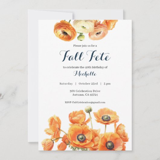 秋フェテオータムバースデーパーティオレンジブロッサム 招待状 (正面)