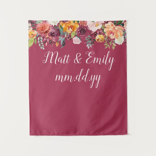 秋フォトブースBurgundy結婚の背景 タペストリー (正面)