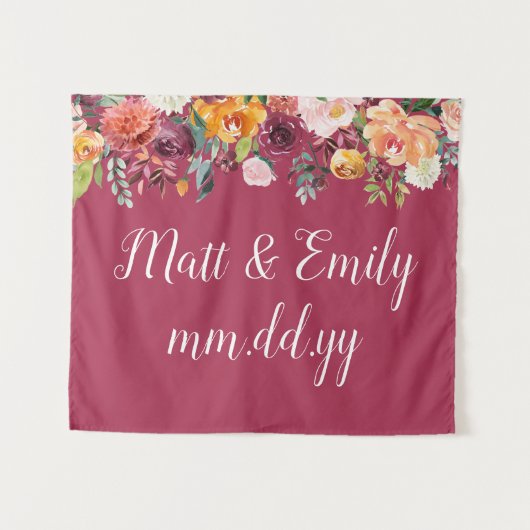 秋フォトブースBurgundy結婚の背景 タペストリー (正面(横))