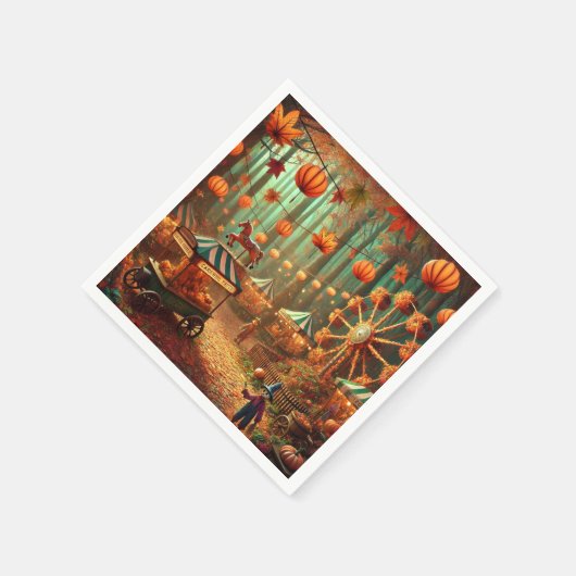 秋フォレストかかしフェアグラウンドデコップナプキンス スタンダードカクテルナプキン (角)