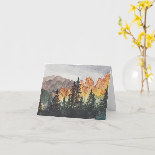 秋フォレストの水の色グリーティングカード カード (黄色い花)